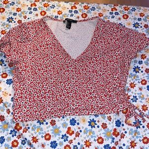 red flower patterned crop top